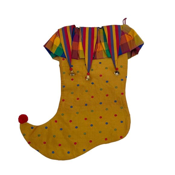 MacKenzie Childs Jester Christmas Stocking Silk Bells Polka Dots - Picture 1 of 5